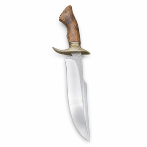 Cuchillo Bowie Rambo de Acero de Damasco Hecho a Mano con Guardacuchillo de Latón, Mango de Madera y Cuerno, Funda de Cuero, Cuchillo Bowie para Exteriores de Calidad Superior - Product Image 3