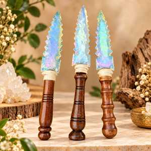 Couteau artisanal Opalite Angel Aura 10 pouces, lame en pierre précieuse, manche en bois, décoration en cristal, objet d'art et de collection - Product Image 6