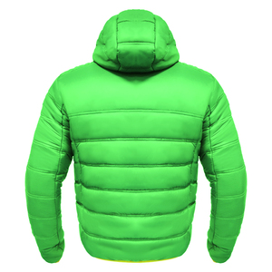 Blouson d'hiver pour homme à capuche, coloris bleu-vert, blocs de couleur, fermeture éclair, coupe décontractée, coupe-vent, rembourrage épais en polyester, coupe régulière, chaud et à capuche - Product Image 4