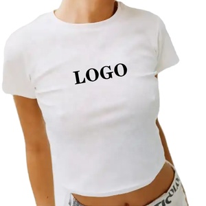 Camiseta corta personalizada de verano para bebé 2024, camiseta Sexy fina en blanco para mujer, camiseta lisa de algodón 100% transpirable de alta calidad - Product Image 1