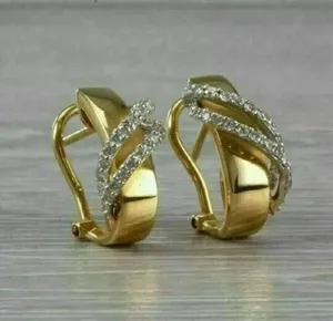 Pendientes de Aro de Moissanita, Plata de Ley 925, Chapados en Oro, Diseño Clásico de Una Hilera de Diamantes, Joyería para Mujer - Product Image 4