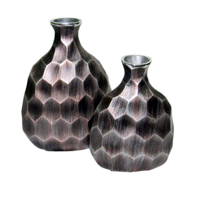 Florero de Diseño para Suelo, Textura Plateada, Hecho a Mano, Ecológico, de Aluminio y Hierro, Diseño Costero Moderno y de Lujo - Product Image 2