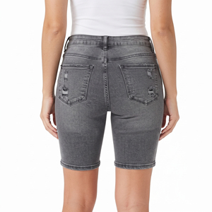 Shorts de mezclilla de cintura alta transpirables, ecológicos, cortavientos para mujer, desgastados, rotos, lavados, vintage, con cierre de botones, shorts de verano - Product Image 4