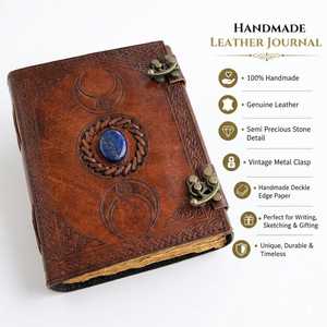 Embossed Leather <b>Ring</b> <b>Binder</b> Triple Moon Lapis Stone Grimoire - Product Image 1