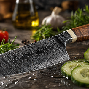 Couteau de chef artisanal personnalisé en acier Damas, manche en bois d'olivier, étui en cuir, lame de 8-9,9 pouces, design moderne ambidextre - Product Image 4