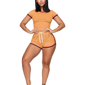 Conjunto de camiseta y pantalón corto de punto para mujer, conjunto de dos piezas de manga corta - Product Image 1