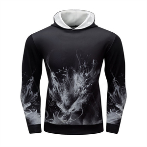 Sweat-shirt à capuche noir pour homme avec imprimé fumée blanche, coupe ajustée, pull décontracté respirant en polyester tricoté, idéal pour l'automne - Product Image 1