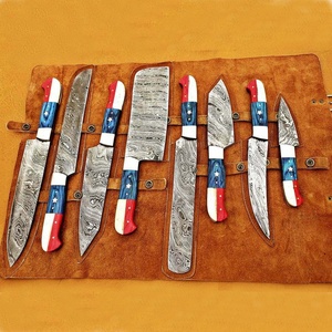 Ensemble de couteaux de cuisine Damas personnalisés 8 pièces, couteaux de chef forgés à la main avec manche en bois de résine, couteaux de cuisine professionnels OEM ODM - Product Image 4