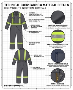 Combinaison de travail unisexe haute visibilité certifiée CE, en coton écologique, gris, avec bandes réfléchissantes, manches longues, uniforme de sécurité - Product Image 3