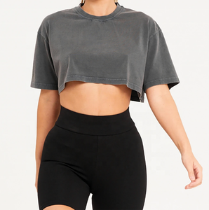 Women's Oversized Cropped Workout <b>Tank</b> <b>Top</b> <b>Loose</b> Fit Short Sleeve Breathable 100% Cotton Athletic Yoga Gym Casual Gray - Product Image 4