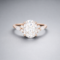 Bague de fiançailles ovale en moissanite synthétique Elvoragems, certifiée IGI, style vintage, grappe en or rose 14 carats, alternative au diamant pour mariée