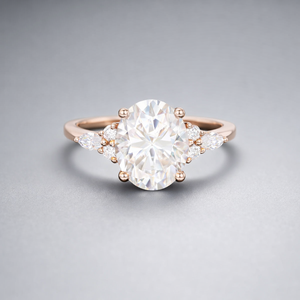 แหวนหมั้นเพชรโมอิสซาไนต์ทรงรี Elvoragems รับรองโดย IGI แหวนแต่งงานแบบวินเทจประดับเพชรคลัสเตอร์สีโรสโกลด์ แทนเพชรแท้ ทอง 14K/18K - Product Image 6