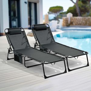 2 pezzi pieghevole Chaise Lounge piscina Set 4 posizioni reclinabile Patio posteriore abbronzatura sedia in rete traspirante sedile per spiaggia - Product Image 1