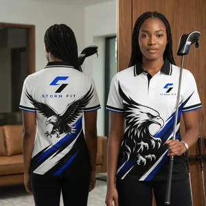 Chemise personnalisée pour femme, séchage rapide, respirante, tricotée, 100 % polyester, manches courtes, imprimé aigle, coupe classique, golf - Product Image 1