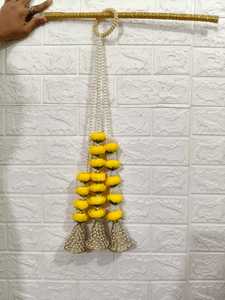 Peony Flower Hanging with Pearl Bell Tassels, Indian Wedding Decor, Diwali Navratri Decor, Bridal Backdrop, Boho Floral Hanging - Product Image 2