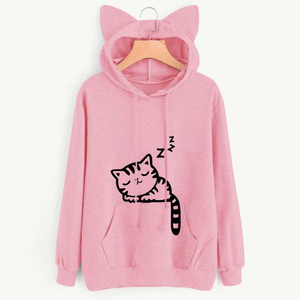 Sweat-shirt à capuche pour femme, nouvelle qualité, manches longues, imprimé chat mignon et oreilles, poche kangourou, cordon de serrage - Product Image 5