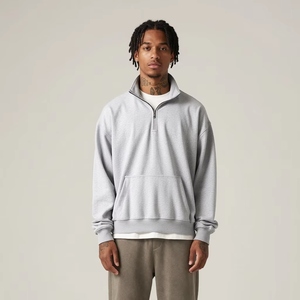 Sweat-shirt sportif demi-zippé à col montant de qualité supérieure pour hommes, coupe ample à épaules tombantes, vente en gros - Product Image 2