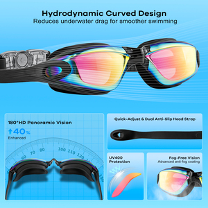 Lunettes de <span class=keywords><strong>natation</strong></span> sportives avec protection UV400, vision anti-buée, verres transparents, étanches, revêtement OEM, pour activités aquatiques en extérieur - Product Image 5