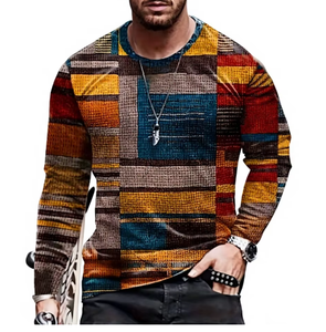Men <b>Patchwork</b> Long Sleeve Knitted Casual <b>Shirt</b> V-Neck Full Sleeve Autumn Wear Multi Color Patterned Top - Product Image 1