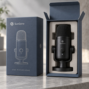 Boîte d'emballage en carton pliable personnalisée pour microphone USB portable bleu ardoise - Product Image 1