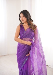 Beautiful <b>Purple</b> Color Embroidered <b>Saree</b> For Indian Pakistani Wedding Wear For Women From Samp Corporation - Product Image 6
