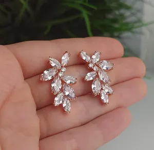 Elegant Marquise Cut Diamond Drop <b>Earrings</b> in White <b>Gold</b>, Luxury <b>Dangle</b> Bridal Jewelry for Women, Statement Wedding Party Gift - Product Image 3