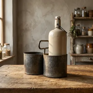 Porte-bouteille suspendu vintage en fer rustique, vase à fleurs, support pour ustensiles de cuisine, pot de fleurs de ferme, jardinière pour maison et hôtel - Product Image 4
