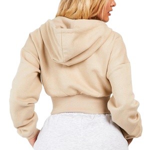 Sudadera con capucha para mujer deportiva con logotipo personalizado, Sudadera con capucha recortada y cremallera de alta calidad para Gimnasio Deportivo Premium para mujer - Product Image 3