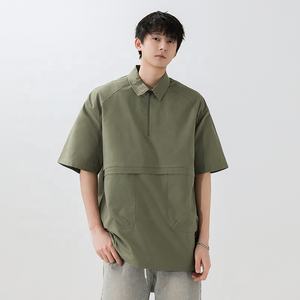 Polo de poliéster 100% de gran tamaño de alta calidad con cremallera de cuarto para hombre, venta al por mayor de fábrica, bordado de logotipo personalizado - Product Image 1