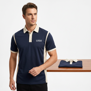 Men's Navy Blue Contrast Panel Polo Shirt Short Sleeve Knitted Quick Dry Casual Sport Wear Heat Transfer Logo Front Bangladesh - Product Image 3