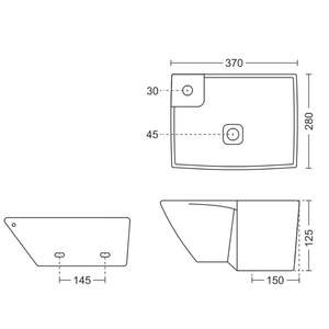 Stylish rectangular wall hung ceramic wash basin 370x280x125mm glossy white floating bathroom sink with half pedestal - Product Image 2