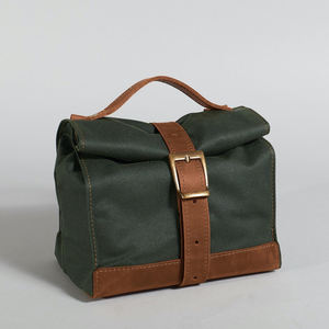 Eco Friendly Durable Leather Canvas Insulated Waterproof <b>Lunch</b> Tote Zipper Closure Reusable Food Carrier for School LCLB-0016 - Product Image 6