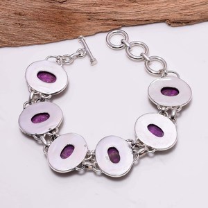 Purple Turquoise Bracelet <b>Silver</b> Boho Statement Jewelry Handmade Gemstone Bracelet Vintage Style Gift For Her - Product Image 5