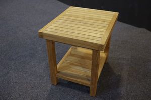 Modern Solid Teak Wood <b>Stool</b> with Lower Shelf Storage Well Sanded for <b>Bathroom</b> Outdoor or Living Room Furniture Model ST002 - Product Image 4