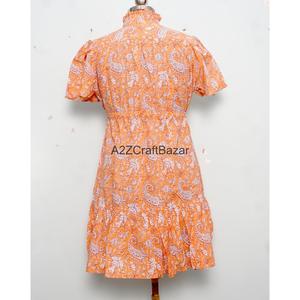 Vestido Mini de Algodón 100% Puro para Mujer, Estampado Floral Hecho a Mano en India, Lavable, Ecológico, Transpirable, Cintura Alta, Estilo Boho, para Oficina - Product Image 6