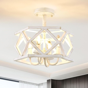 Lustre blanc vieilli en gros, style shabby chic, semi-encastré, prix d'usine, lampe suspendue rétro à bougies - Product Image 4