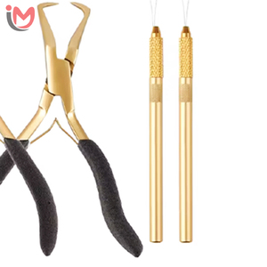 Hair Extension <b>Pliers</b> <b>Set</b> with Micro Ring Remover Tools Gold Metal Handle Black Grip for Installation and Removal - Product Image 3