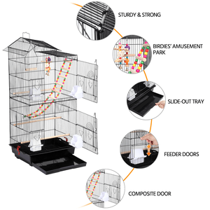 Grande cage à oiseaux en métal 39"H avec toit pour petits oiseaux, noire - Product Image 4