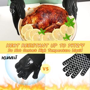 1472 gradi F ignifugo guanti da Barbecue antiscivolo in Silicone guanti da forno per cucina Barbecue grigliare cottura campeggio fumatore-nero - Product Image 5