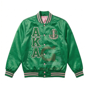 Chaqueta griega vintage personalizada para mujer en verde y rosa, y chaqueta bomber de punto transpirable con bordado para mujer. - Product Image 1