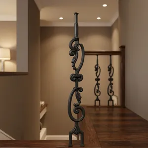 Rampe d'escalier de style européen en fer forgé noir, balustres vintage en métal pour marches - Product Image 3