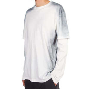 เสื้อยืดแขนยาวผู้ชายทรงโอเวอร์ไซส์สองชั้น สีขาว ผ้าคอตตอนเจอร์ซีย์ คอกลม สไตล์ลำลอง สตรีทแวร์ - Product Image 4
