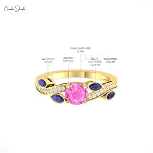 Natural 0.74 Cts Prong <b>Set</b> Pink Sapphire & Blue Sapphire Twisted Bypass <b>Ring</b> with 14k Solid <b>Gold</b> Diamond Wrap <b>Ring</b> for Women - Product Image 6