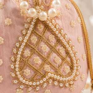 Budget Friendly Handmade Silk Potli Bag with Intricate Beaded Flower Embroidery for Bridal <b>Wedding</b> <b>Accessories</b> Parties Festive - Product Image 5