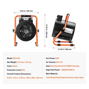 Calentador Eléctrico Pequeño de 1500W para Invernadero, Termostato con 2 Velocidades y Protección Contra Sobrecalentamiento para Carpa de Cultivo - Product Image 6