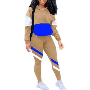 Conjunto Deportivo para Mujer con Bloques de Color, Sudadera con Capucha de Manga Larga y Media Cremallera, con Leggings, Transpirable, Estilo Otoñal - Product Image 4