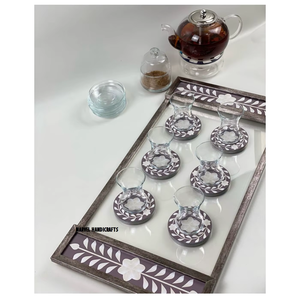 Juego de bandejas para servir con incrustaciones de nácar |   Posavasos Hechos a Mano para Té y Café |   Restaurante de Hotel de Lujo |   Set de Regalo de Decoración para el Hogar para el Ramadán y el Eid - Product Image 3