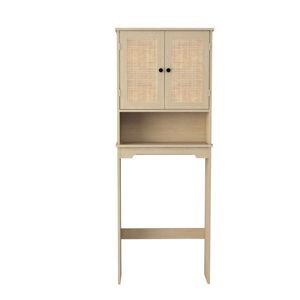 Mobiletto Salvaspazio a 2 Ante Regolabile da Posizionare Sopra il WC con Finitura in Rattan, Scaffali Aperti per Bagno - Product Image 3
