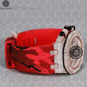 Reloj de Lujo Unisex Charm_Jewells, Oro Rosa con Incrustaciones de Diamantes, Correa de Cuero Roja, Cuarzo Analógico, Cronógrafo, Caja Irregular de 42 mm - Product Image 4