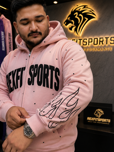 Sweat à capuche rose personnalisé pour homme, coupe oversize, style streetwear, imprimé flamme, fermeture éclair intégrale, fabricant de marques privées - Product Image 3